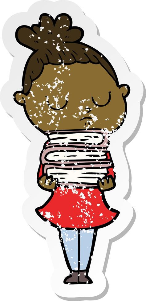 distressed sticker of a cartoon calm woman vector