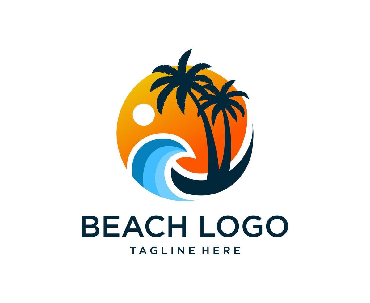 inspiraciones de diseño vectorial de diseño de logotipo de playa, ola, puesta de sol vector