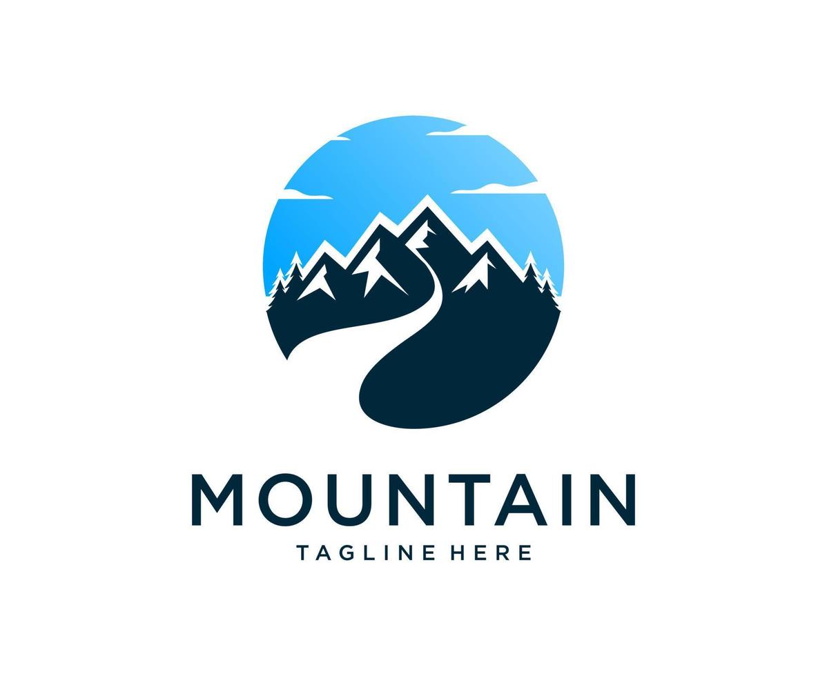 Mountain Peaks River Creek Simple logo design Vector