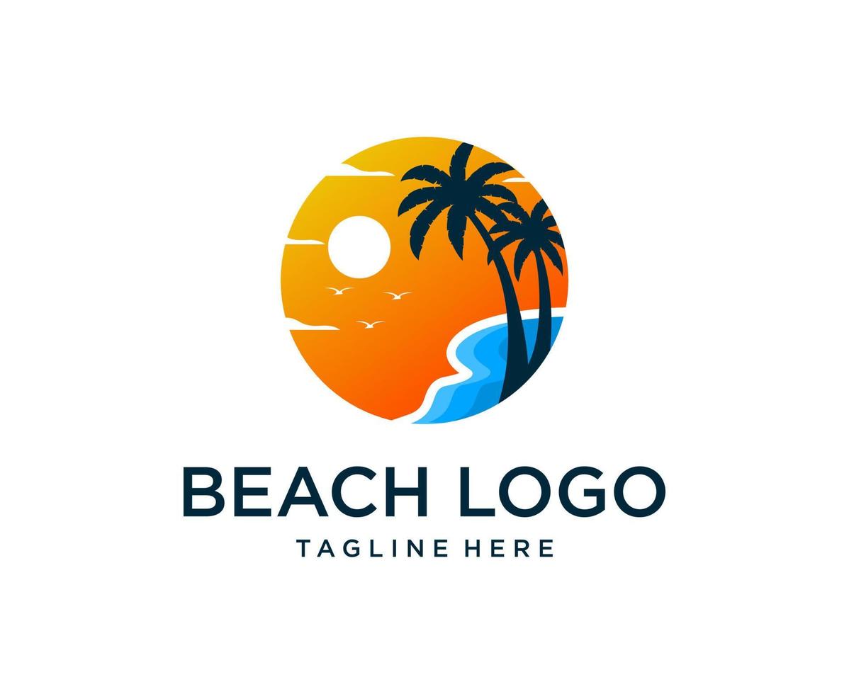 inspiraciones de diseño de vector de diseño de logotipo de puesta de sol de playa