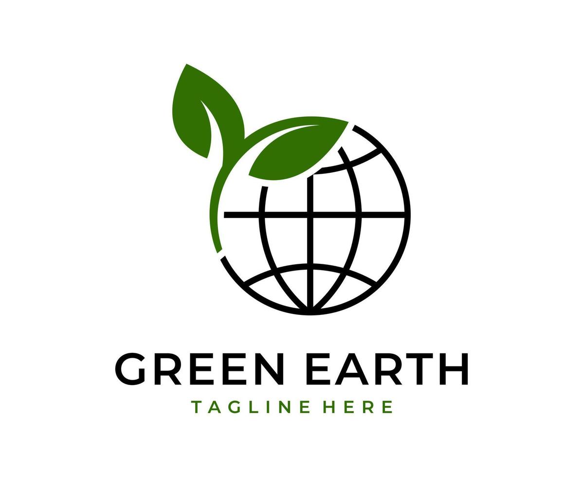 diseño de logotipo de tierra verde con plantilla de diseño de icono de vector de globo de hoja de árbol