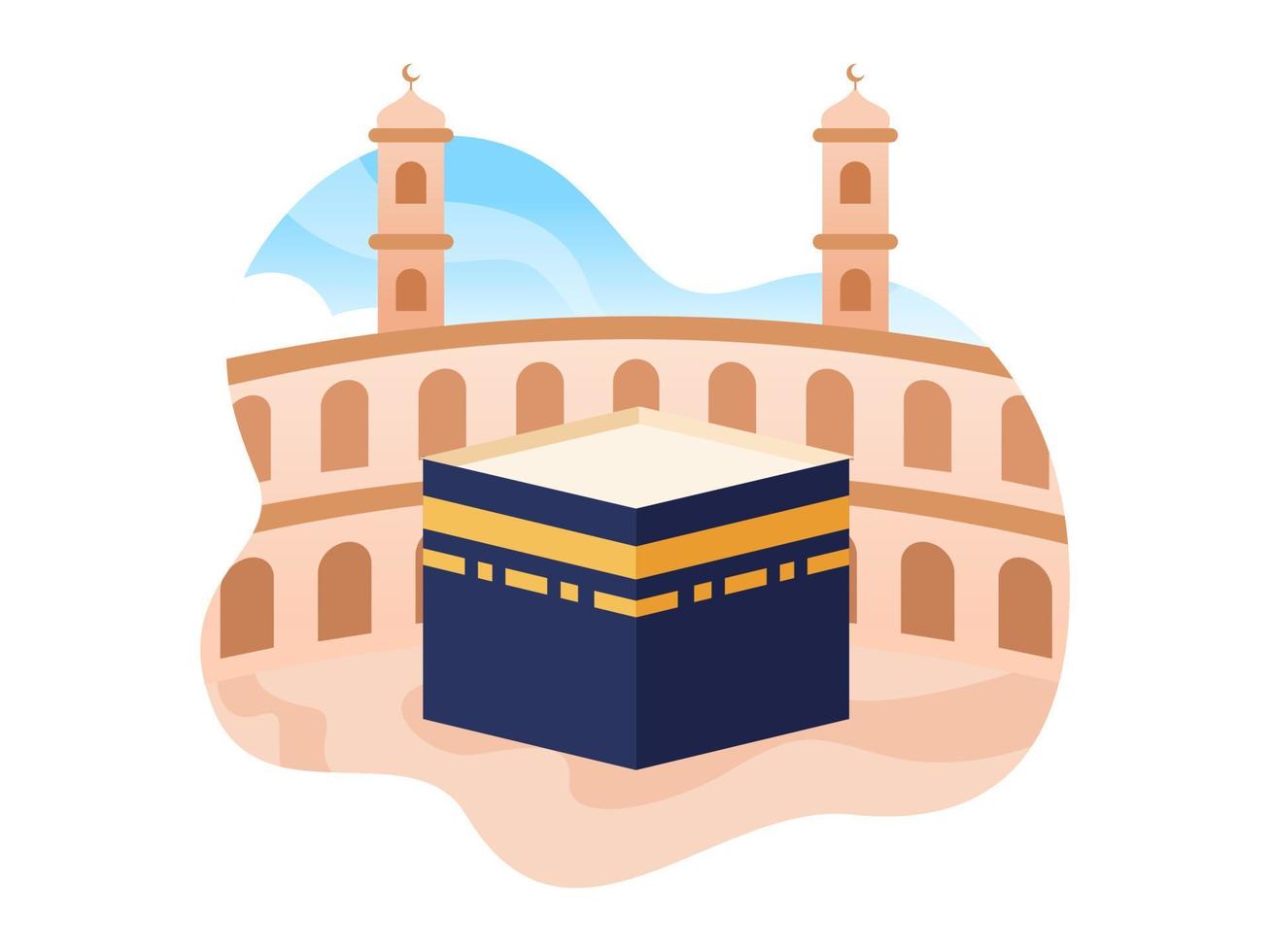 la meca kaaba y la mezquita al-haram en la ilustración de vector de hito de arabia saudita. masjid nabawi en madina arabia saudita. se puede utilizar para tarjetas de felicitación, infografías, pancartas, afiches, web, etc.