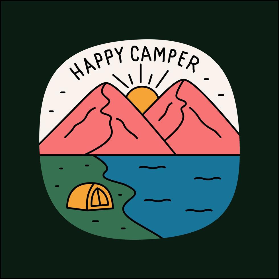 Happy camper mountain nature design for badge, sticker, patch, t shirt design, etc vector