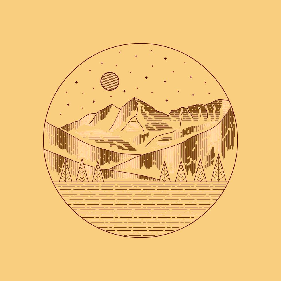 elk mountain colorado en diseño de arte de línea mono para placa, pegatina, parche, diseño de camiseta, etc. vector