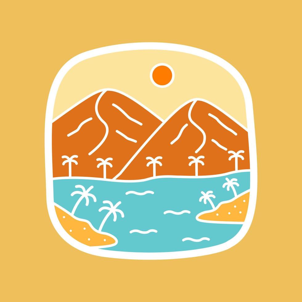 The coconut and the mountain view design for badge, sticker, t shirt design vector