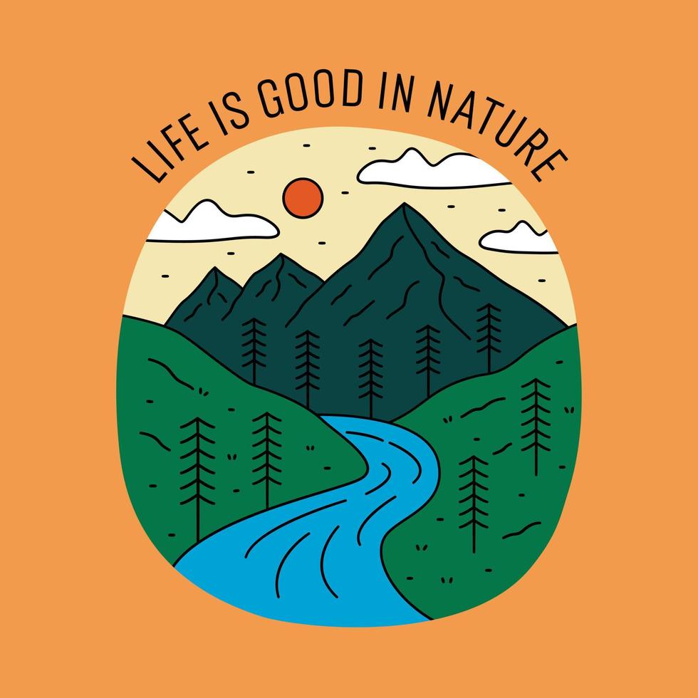 Nature mountain camp trees wildlife design for sticker, t-shirt, badge, etc vector