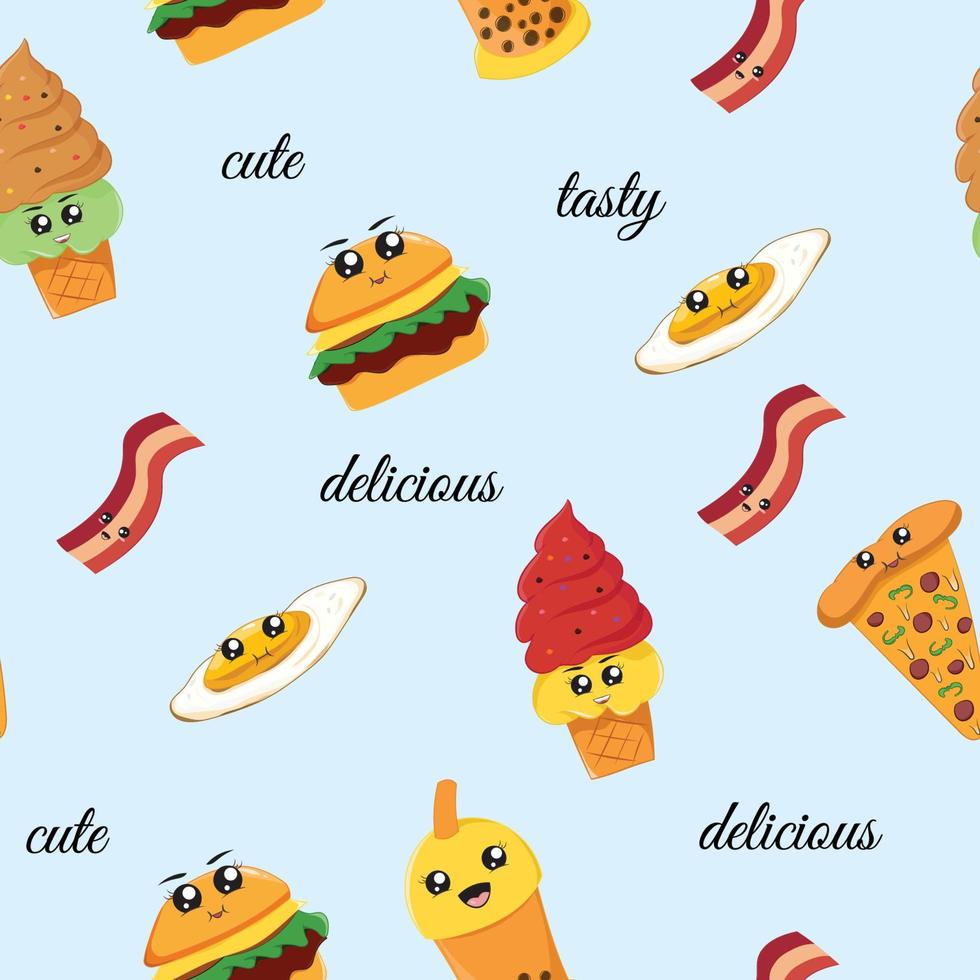 seamless pattern with cute fast food cartoon background vector