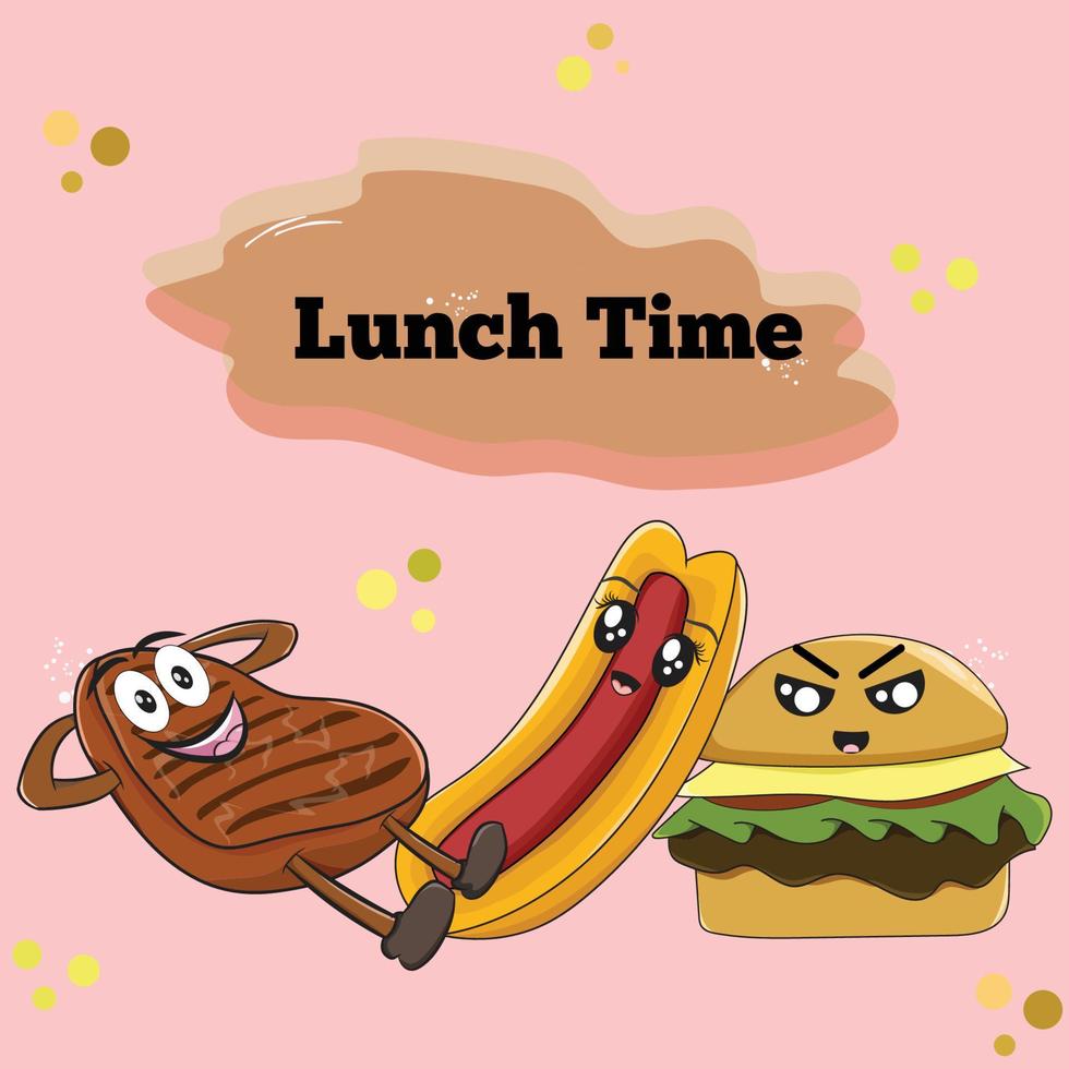 cute fast food cartoon illustration vector