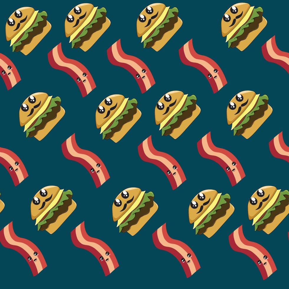 seamless pattern with cute fast food cartoon background vector