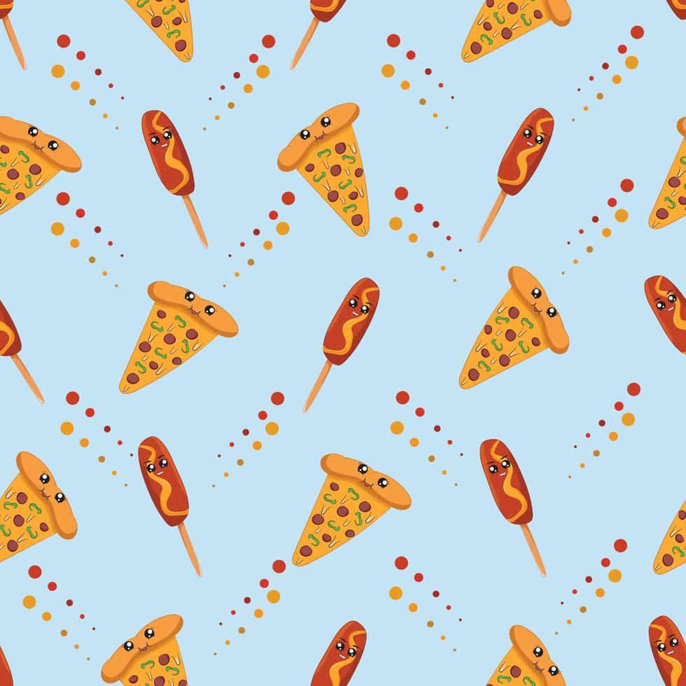 Printseamless pattern with cute fast food cartoon background vector