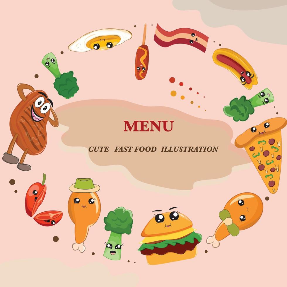 cute fast food cartoon background vector