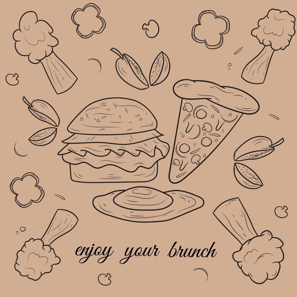fast food outline background vector