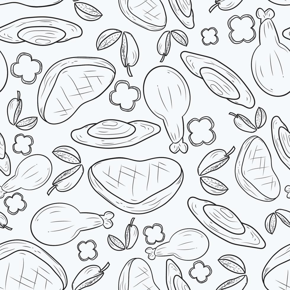 seamless pattern fast food outlined vector