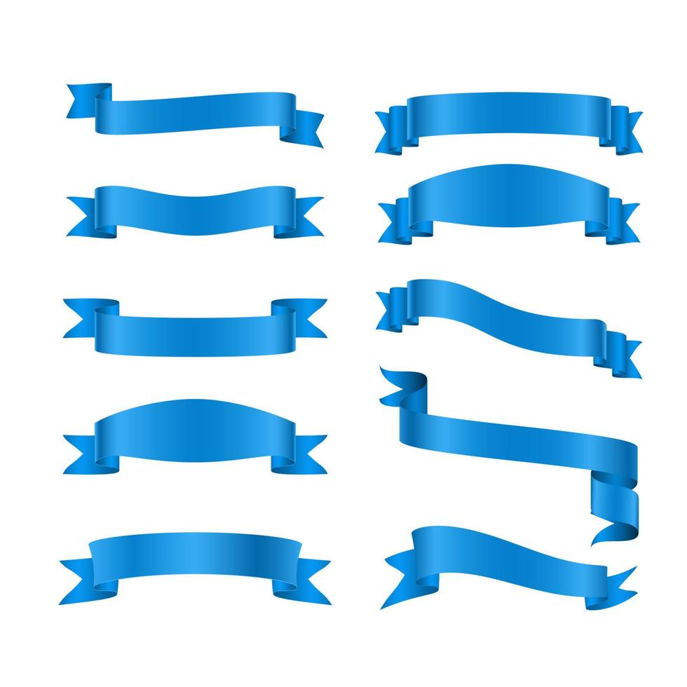 Set of ribbon banner realistic blue metallic vector