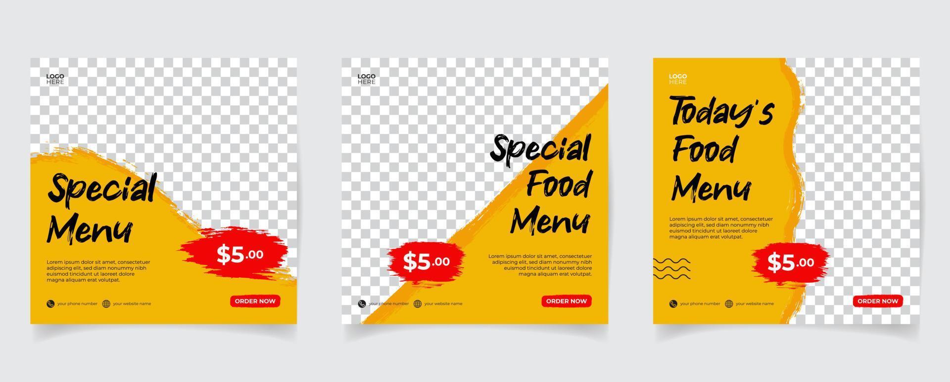 Food banner social media post template. Editable social media templates for promotions. vector