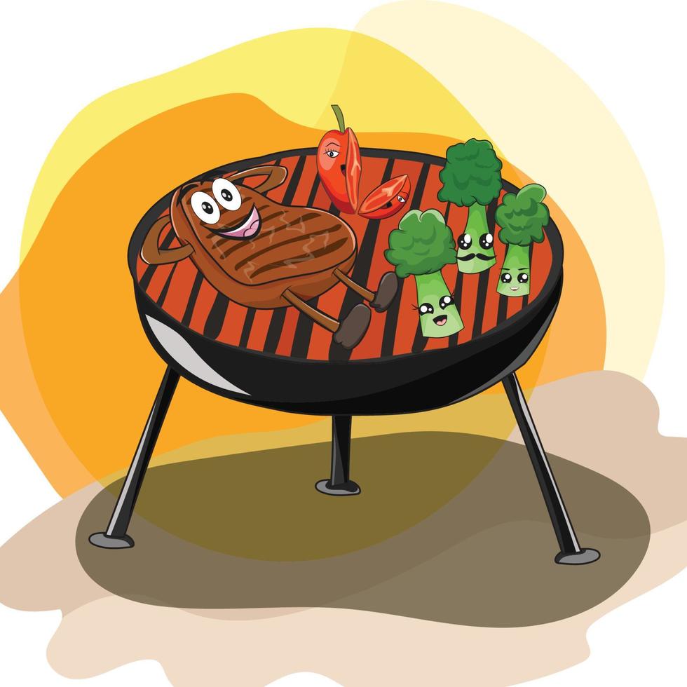 linda ilustración de dibujos animados de carne de res de comida chatarra vector