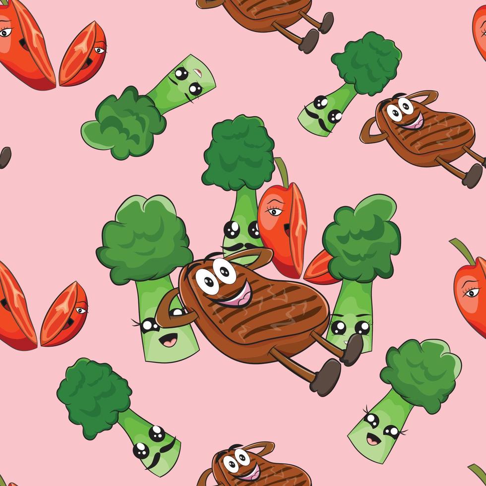 seamless pattern with cute fast food cartoon background vector