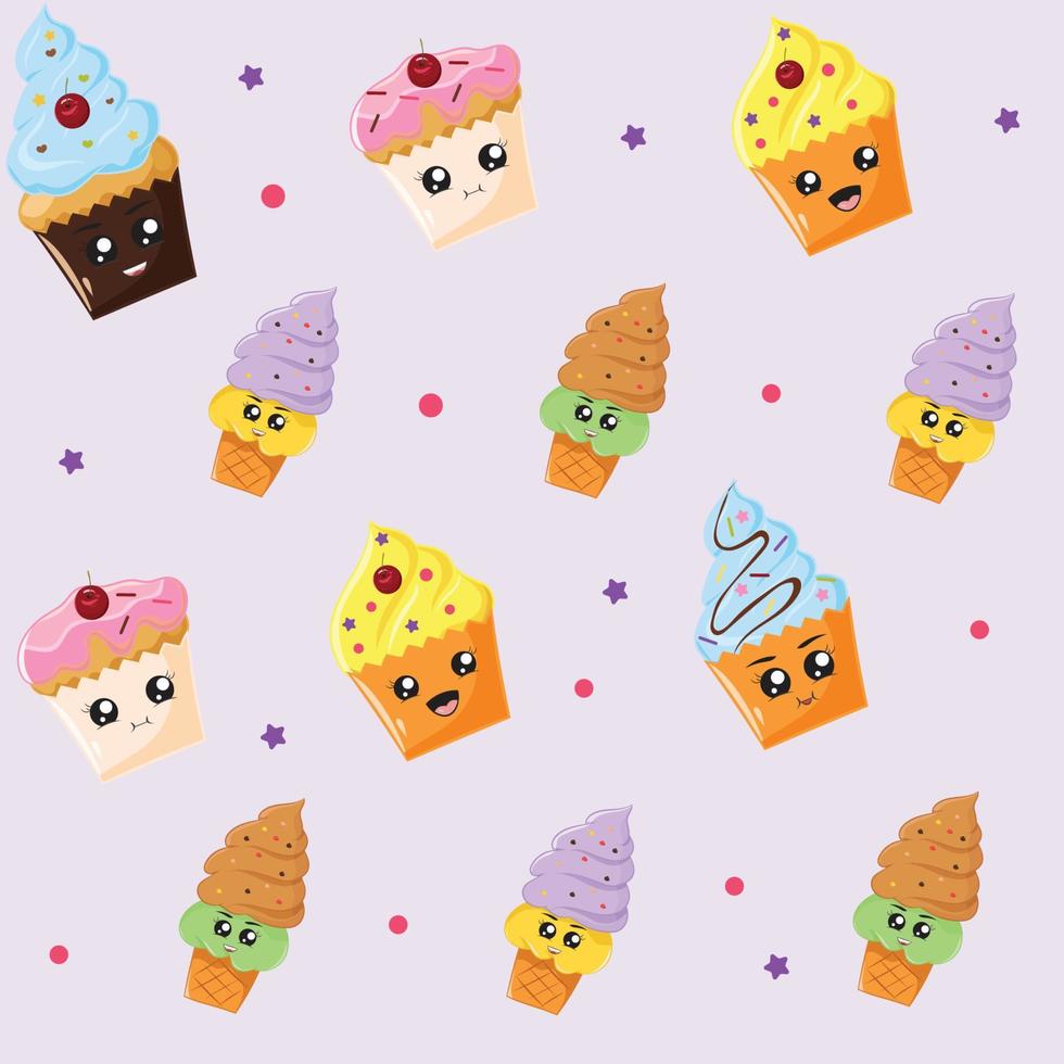 cute dessert cartoon seamless pattern vector
