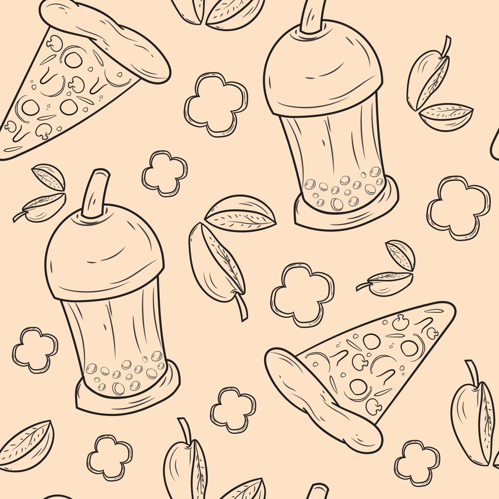 seamless pattern fast food outlined vector