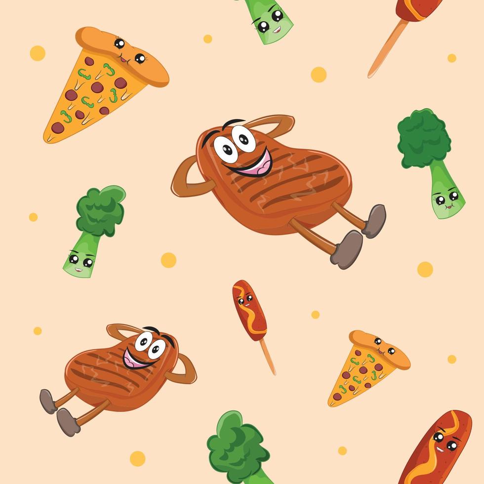 seamless pattern with cute fast food cartoon background vector