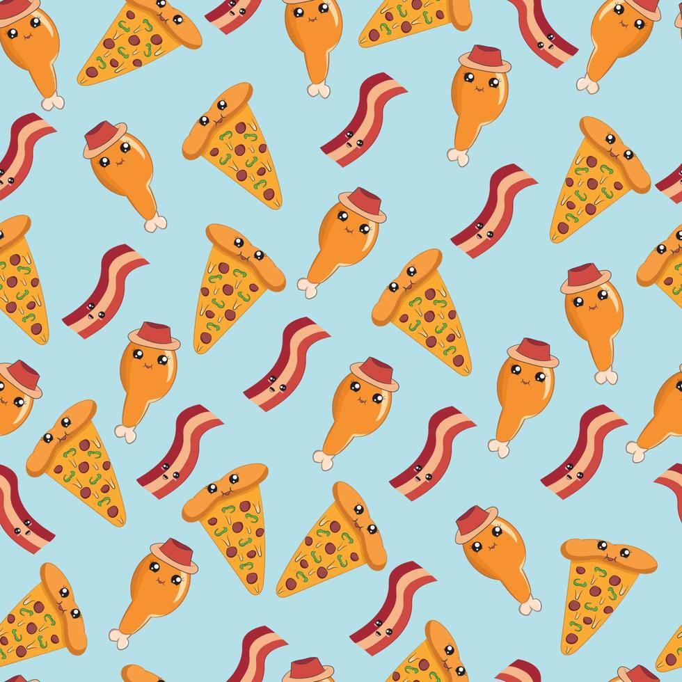 seamless pattern with cute fast food cartoon background vector