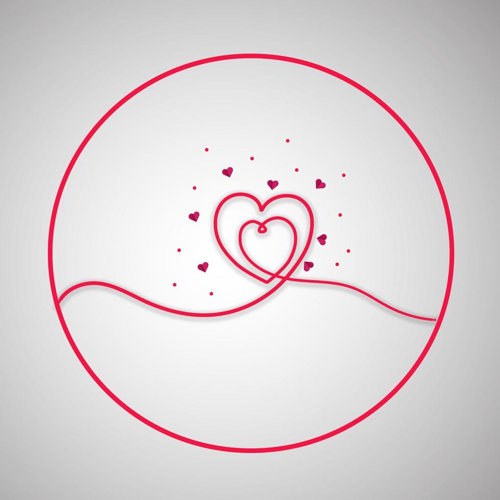 Line art heart with red background. vector