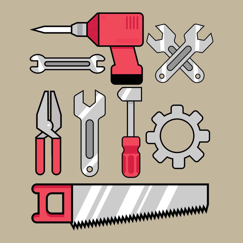 Work tools, construction instruments for repair, woodworking and renovation, vector flat.
