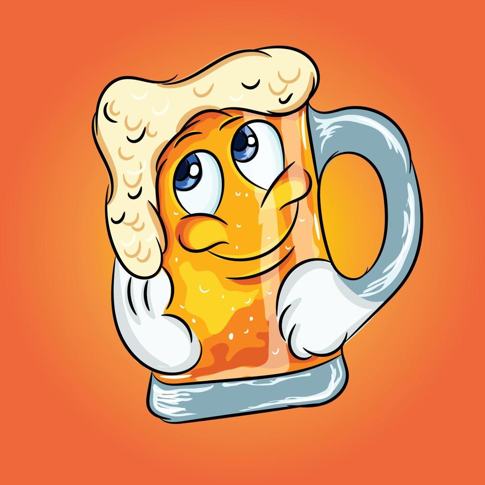 vector glass of beer with cartoon happy face.