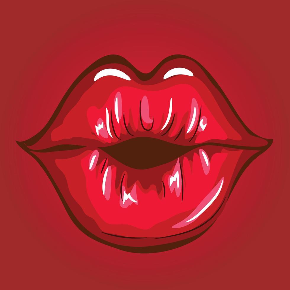 beso de aire de labios femeninos sexy rojo, hermosos labios, belleza, lápiz labial rojo. vector