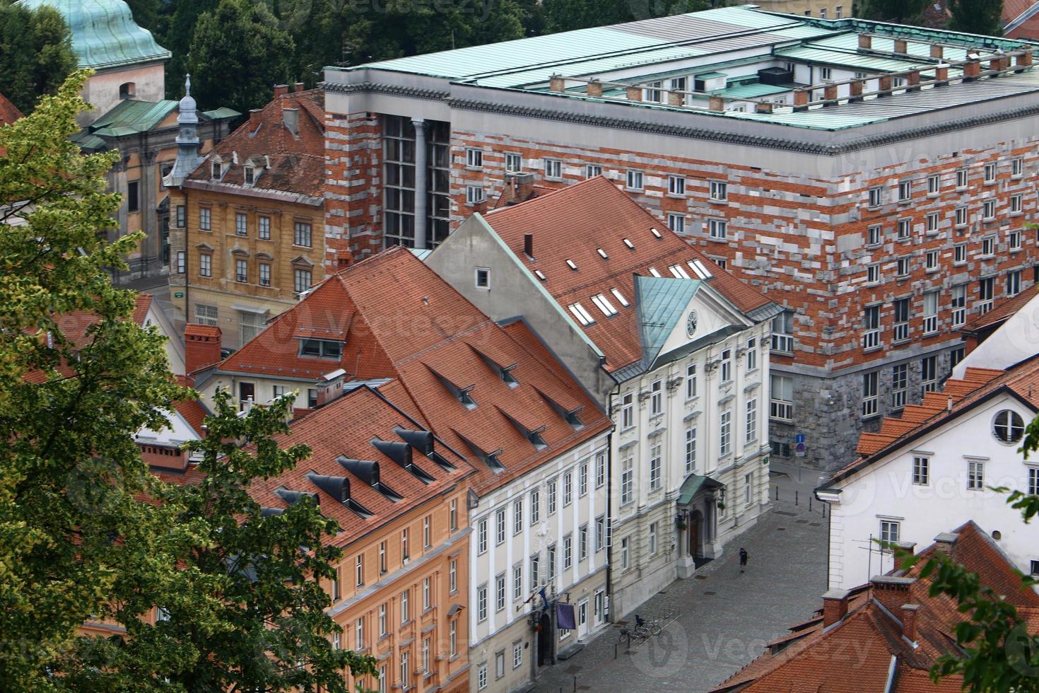 Tiled roofs of the city of Ljubljana the capital of Slovenia. photo