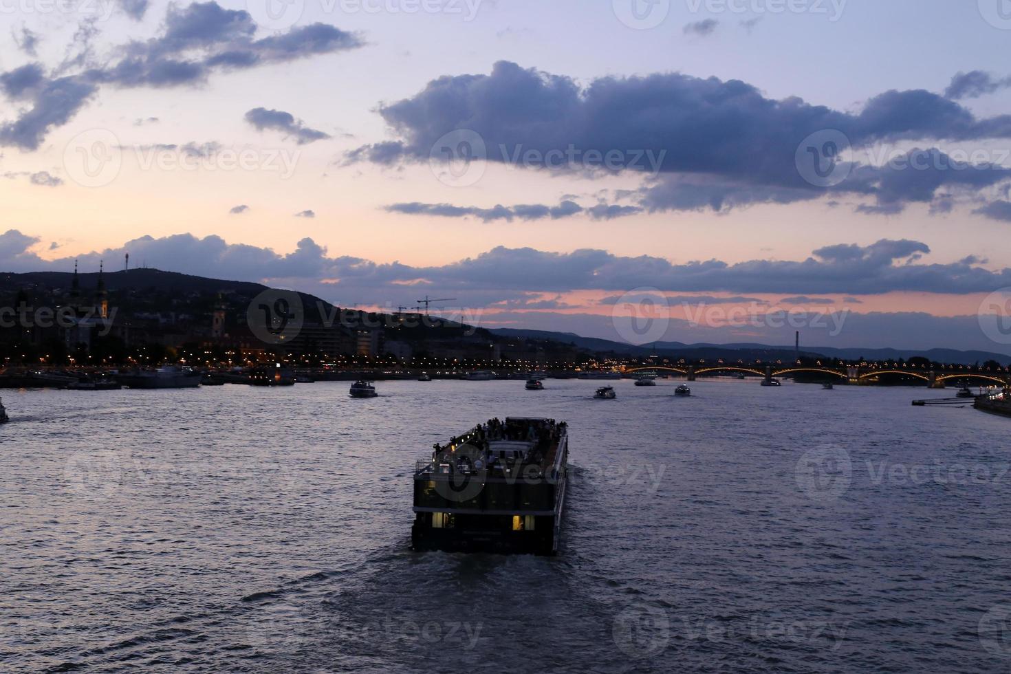 Sunset on the Danube River in the Hungarian capital Budapest. photo