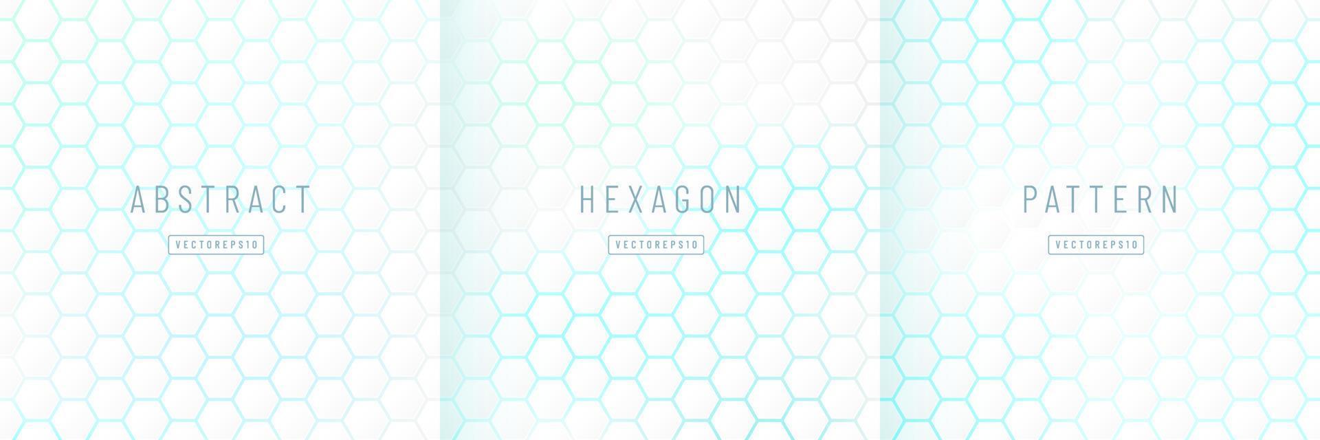 Set of abstract white hexagon pattern on light blue neon background technology style. Modern futuristic geometric shape design. Can use for cover template, poster, flyer, print ad. Vector illustration