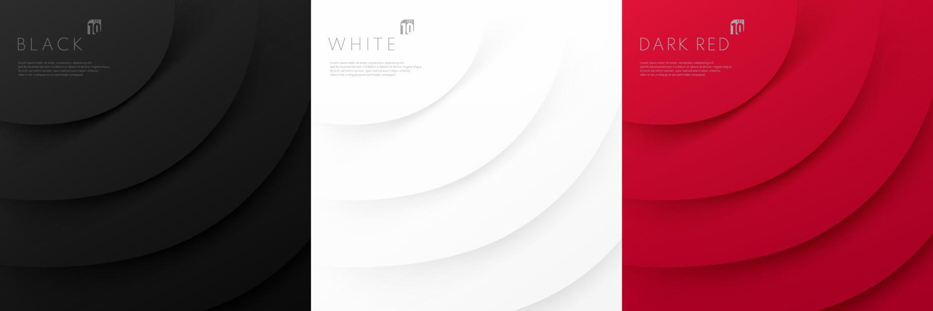 Set of abstract white gray, black and red lines curve layers background. Paper cut 3d concept. Modern and minimal style. Can use for cover template, poster, banner web, flyer, print ad. Vector EPS10