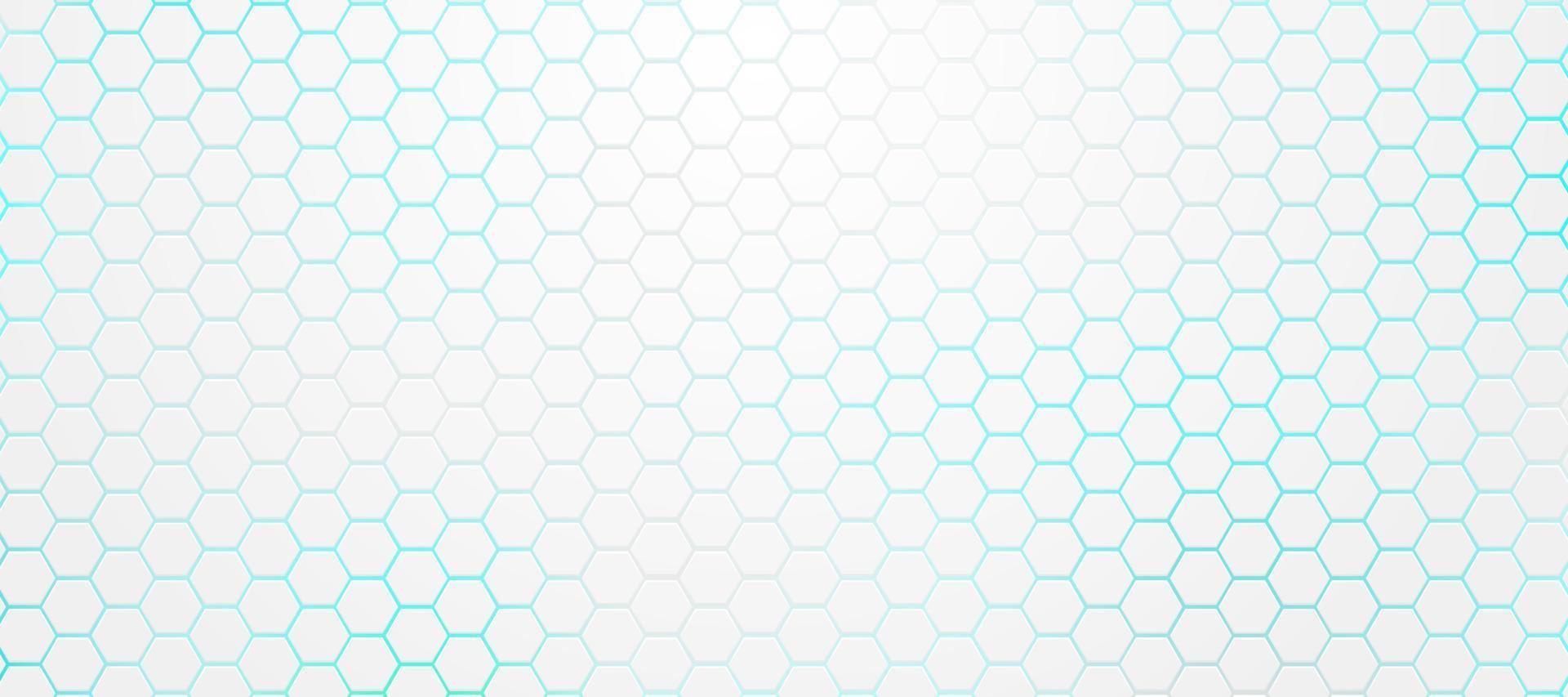 Abstract white, gray hexagon pattern on light blue neon background technology style. Modern futuristic geometric shape design. Can use for cover template, poster, flyer, print ad. Vector illustration