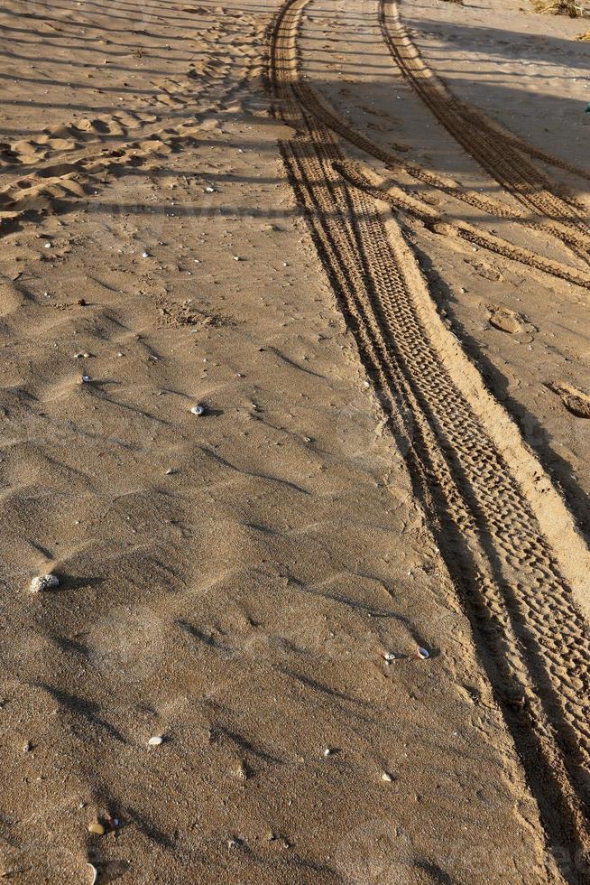 huellas en la arena a orillas del mar mediterráneo en el norte de israel foto