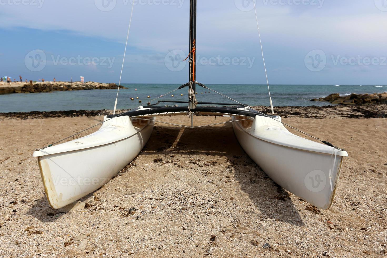 Boat on the Mediterranean coast in northern Israel photo