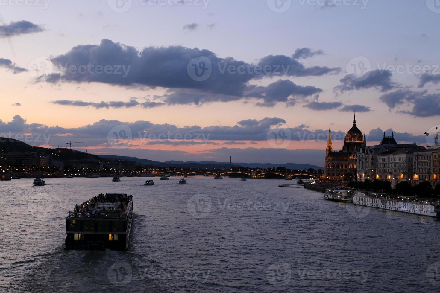 Sunset on the Danube River in the Hungarian capital Budapest. photo