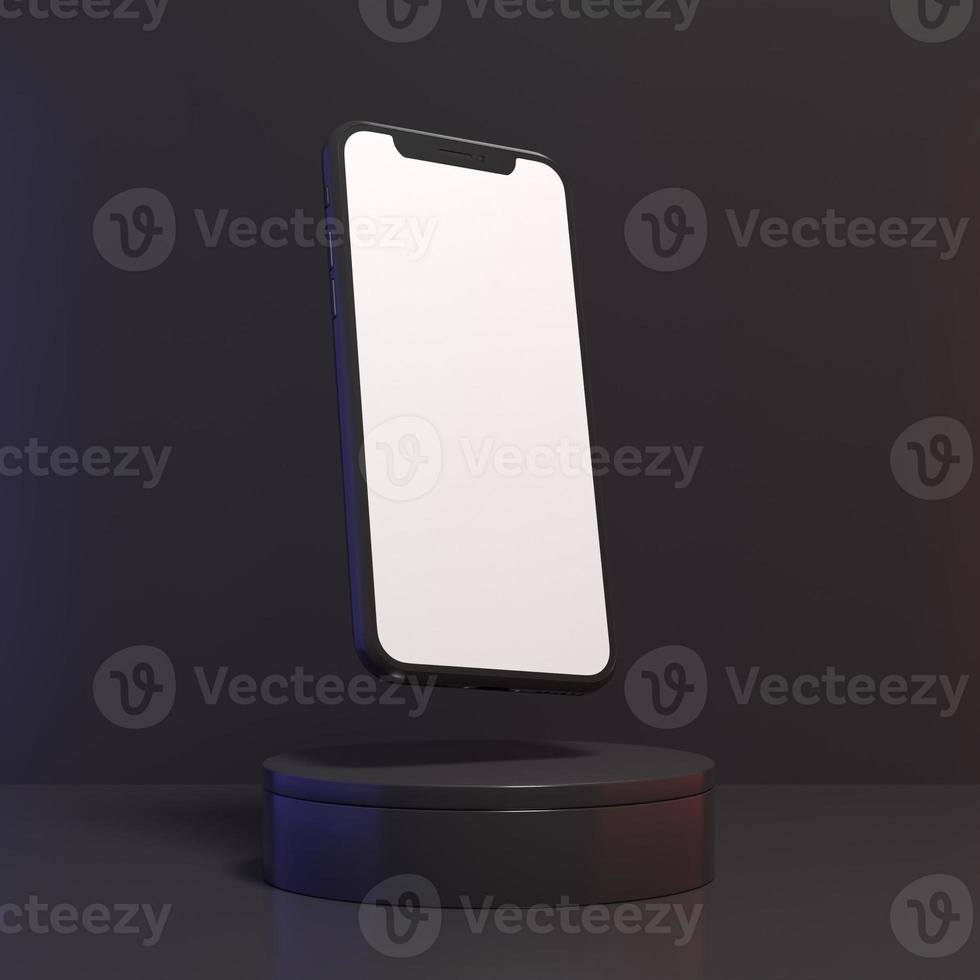 empty white smartphone screen with podium display for mockup illustration. 3d render. photo