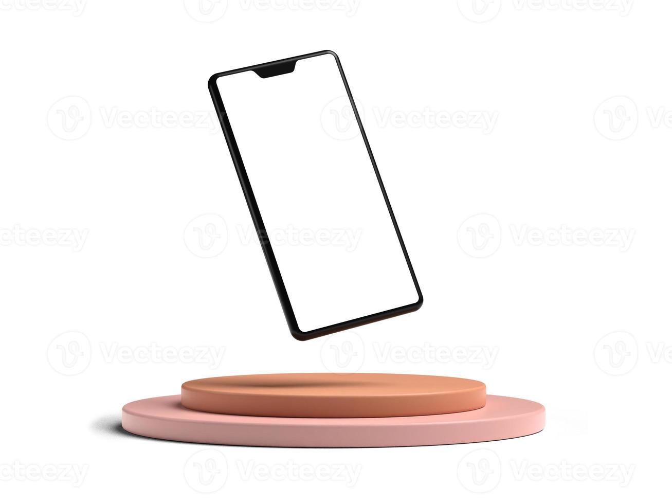 empty white smartphone screen with podium display for mockup illustration. 3d render. photo