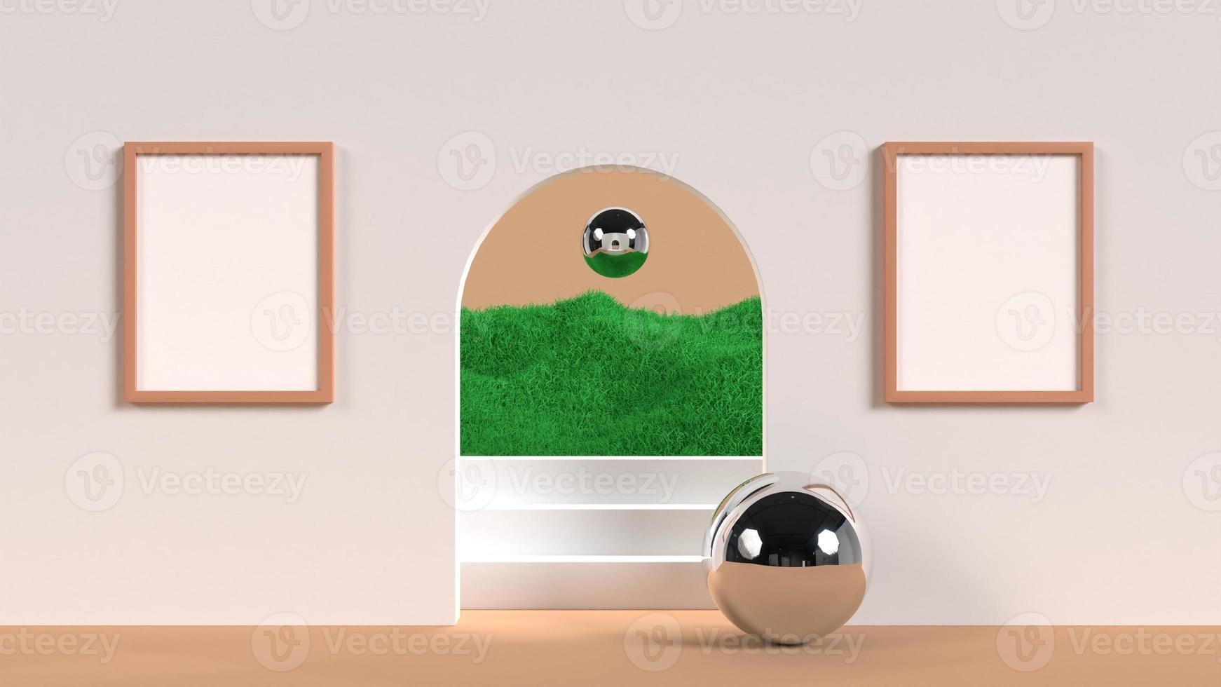 Minimalist abstract scene background with empty white frame for mockup illustration. 3d render. photo