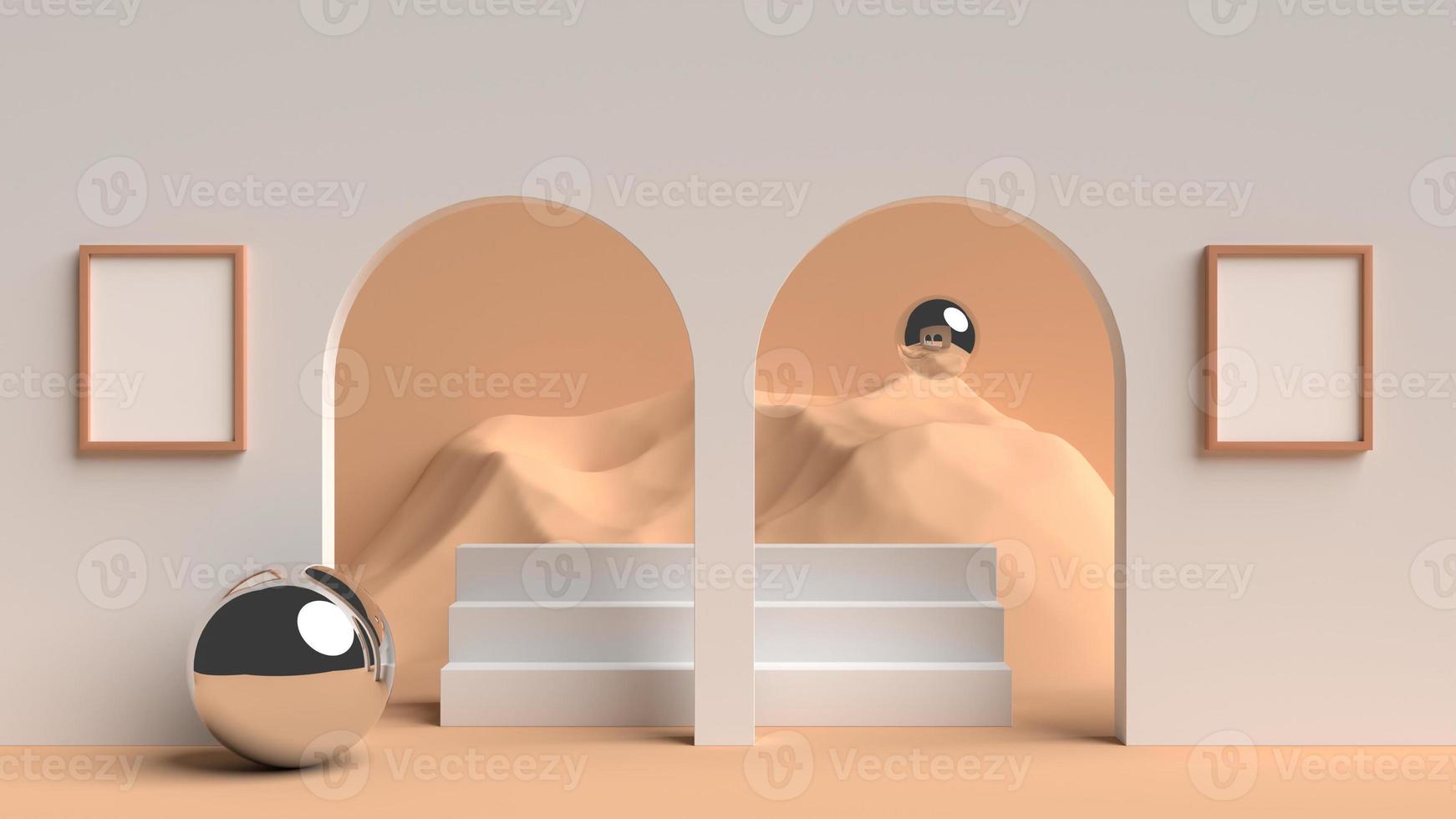 Minimalist abstract scene background with empty white frame for mockup illustration. 3d render. photo