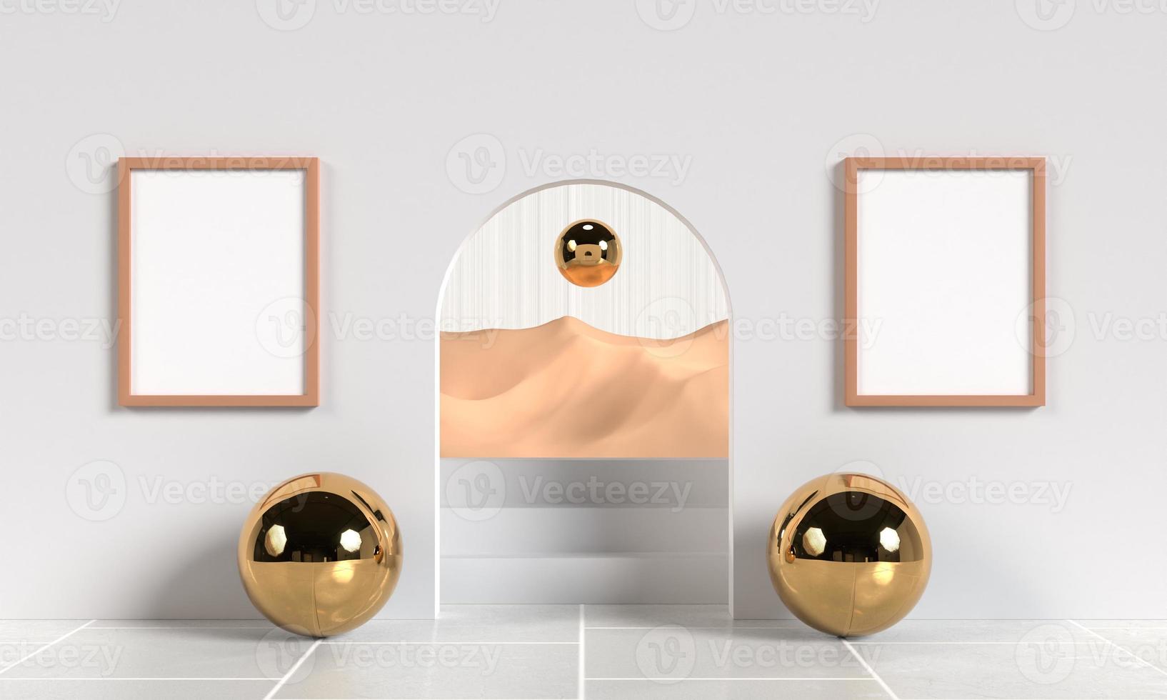 Minimalist abstract scene background with empty white frame for mockup illustration. 3d render. photo