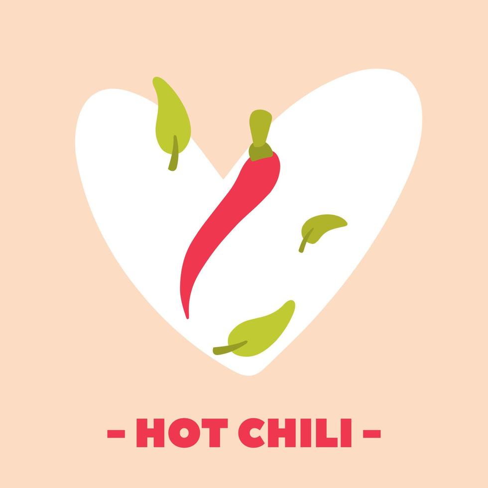 Hot chili pepper on heart shape banner vector design