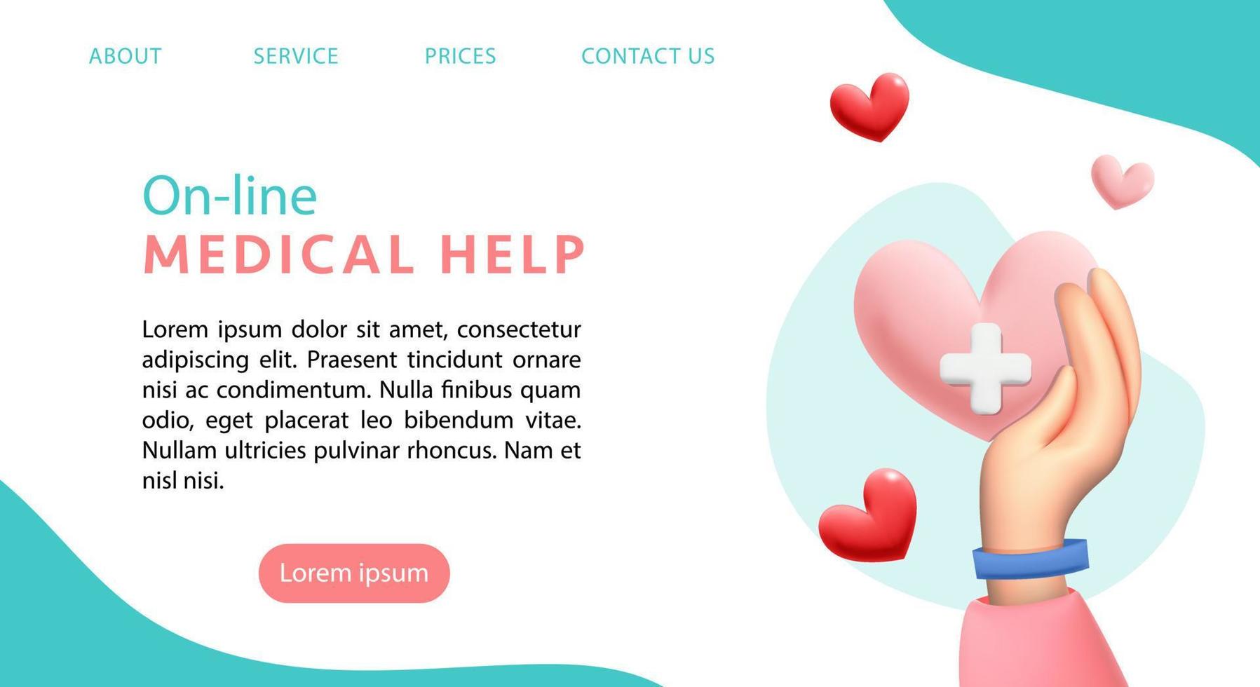 Landing page for on-line medical help website template design vector