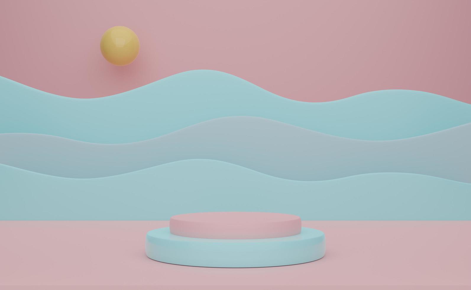 Podium with geometric shapes empty in pink composition for modern stage display and minimalist mockup ,abstract showcase background ,Concept 3d illustration or 3d render photo