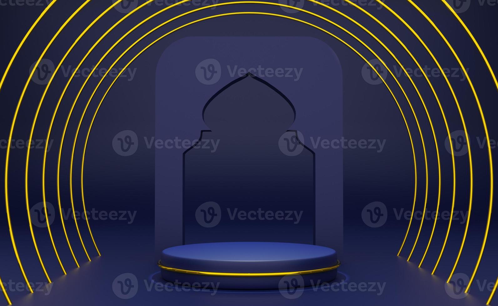 podium empty with geometric shapes in blue composition for modern stage display and minimalist mockup ,abstract showcase background ,Concept 3d illustration or 3d render photo