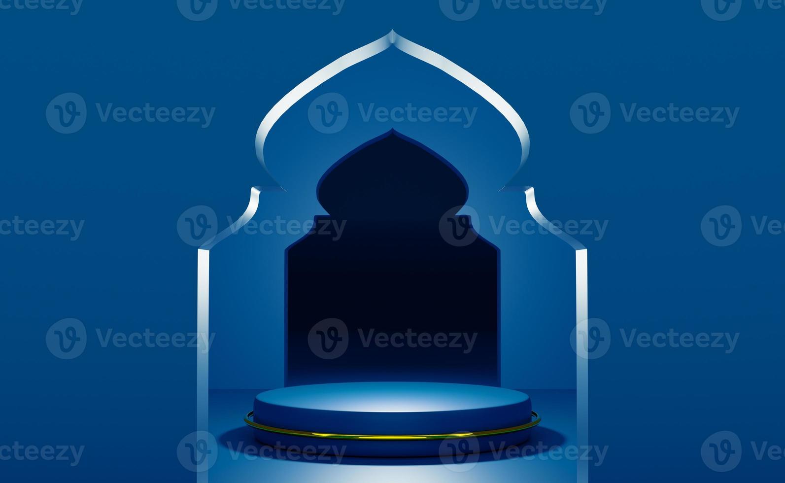 podium empty with geometric shapes in blue composition for modern stage display and minimalist mockup ,abstract showcase background ,Concept 3d illustration or 3d render photo