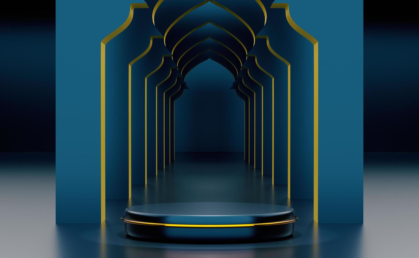 podium empty with geometric shapes in blue composition for modern stage display and minimalist mockup ,abstract showcase background ,Concept 3d illustration or 3d render photo
