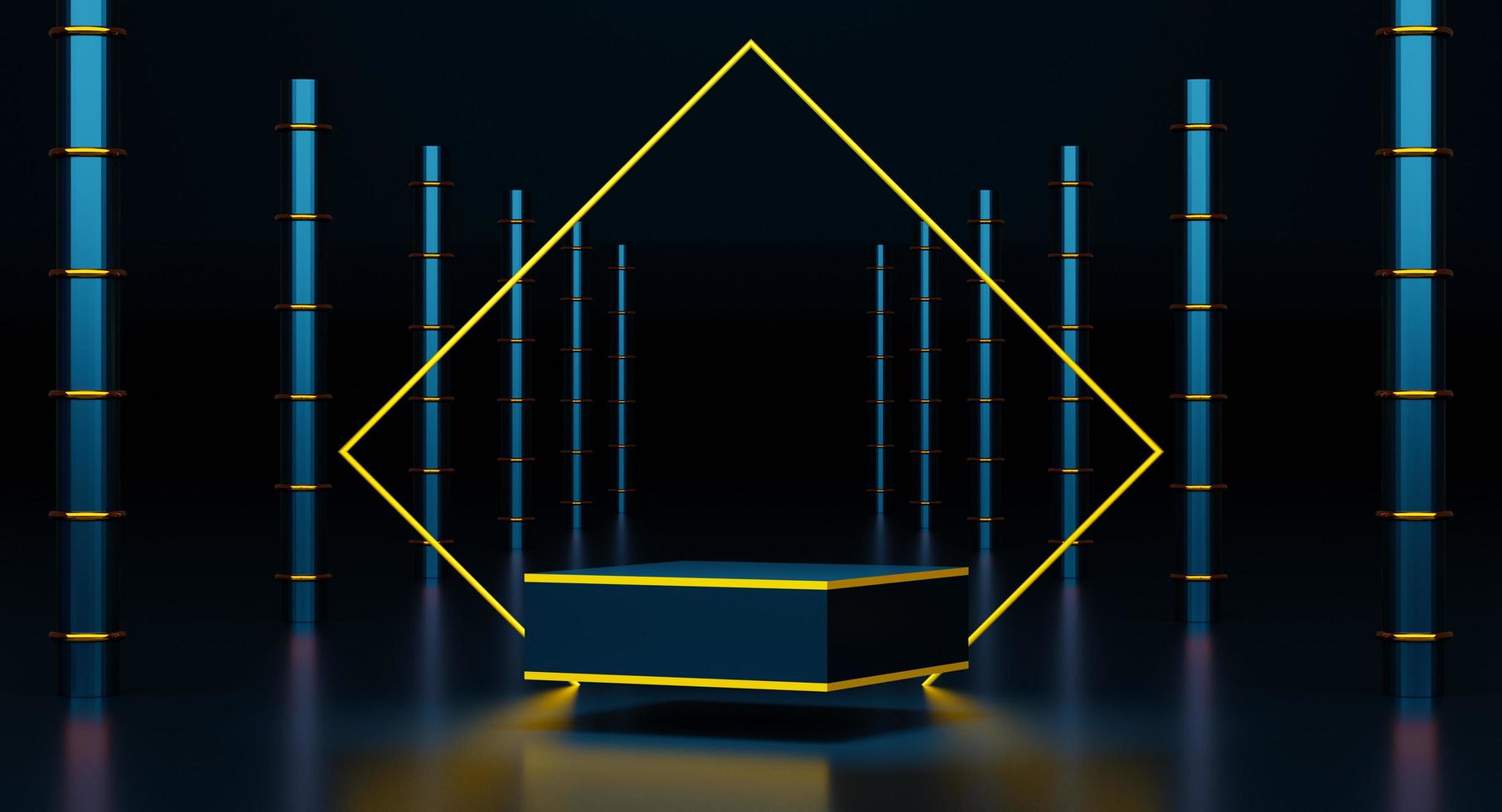 podium empty with geometric shapes in blue composition for modern stage display and minimalist mockup ,abstract showcase background ,Concept 3d illustration or 3d render photo