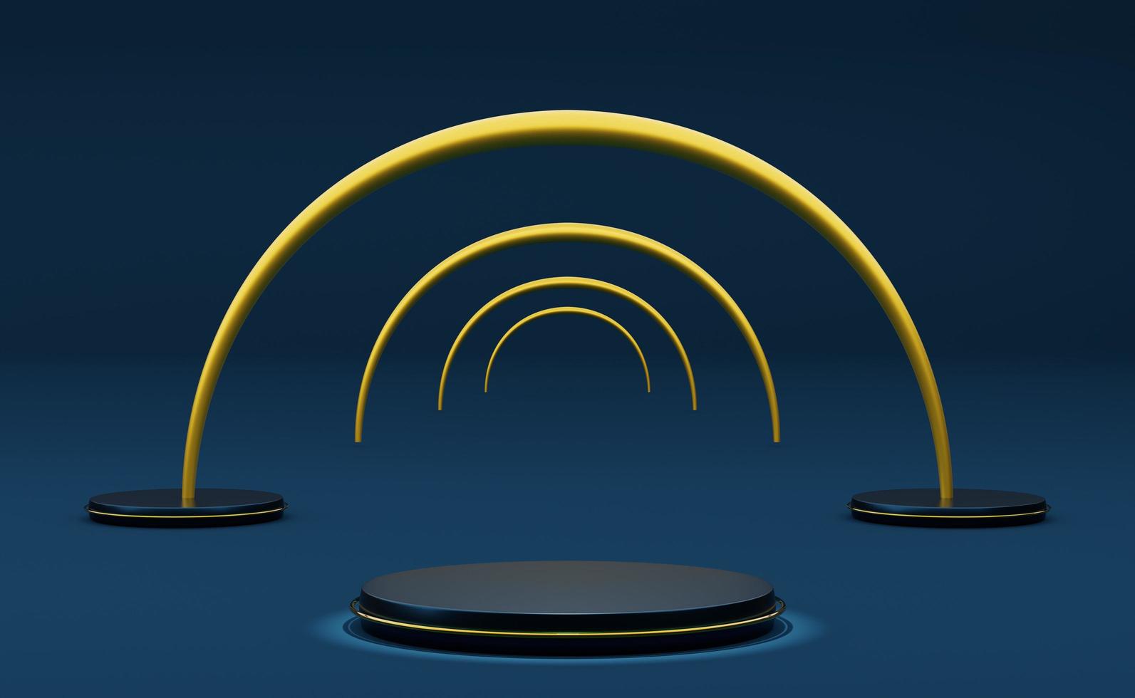 podium empty with geometric shapes in blue composition for modern stage display and minimalist mockup ,abstract showcase background ,Concept 3d illustration or 3d render photo
